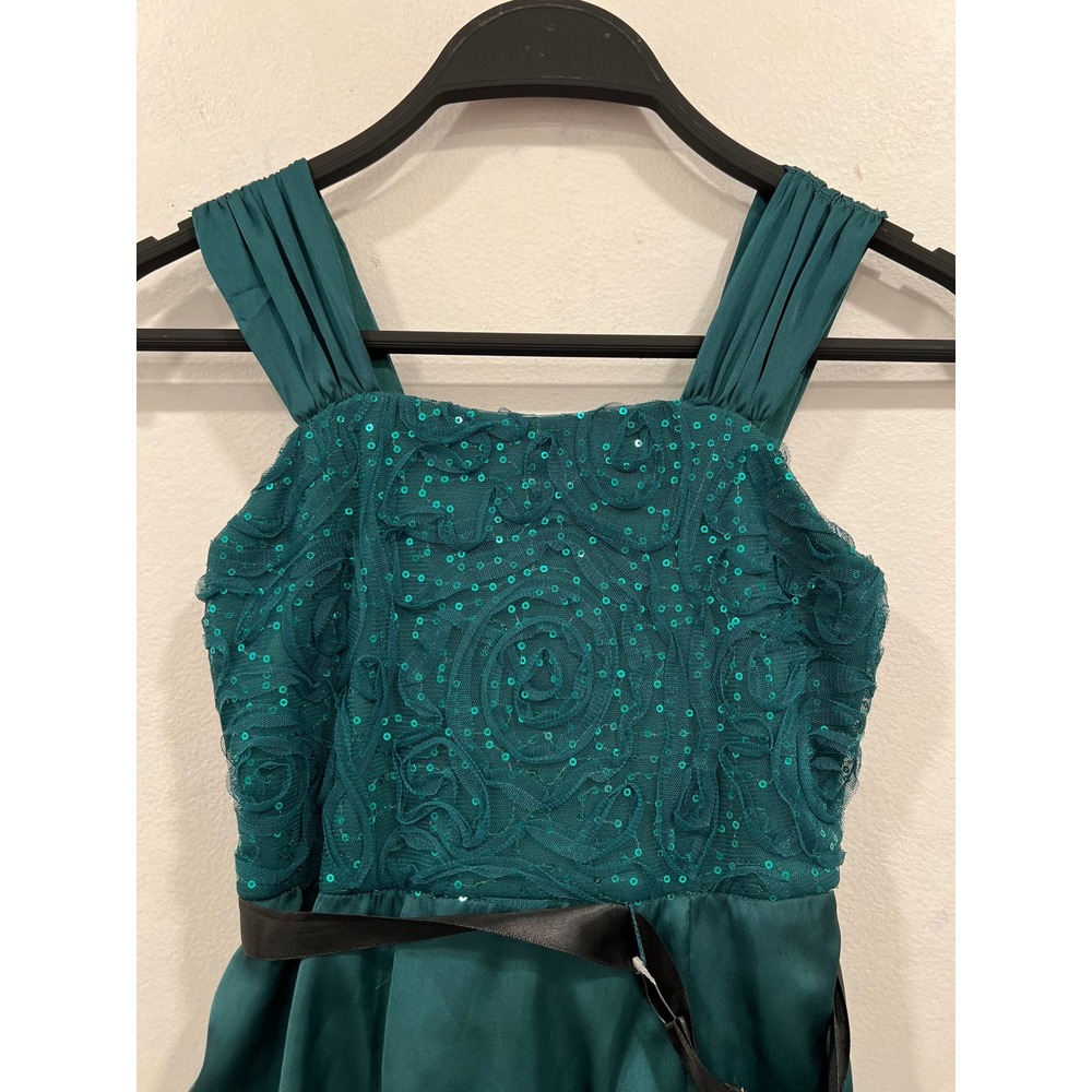 Amy Byer Dress Girls Emerald Green Sequin Tulle Tiered Bubble Formal Dress SZ 7 - Picture 7 of 10